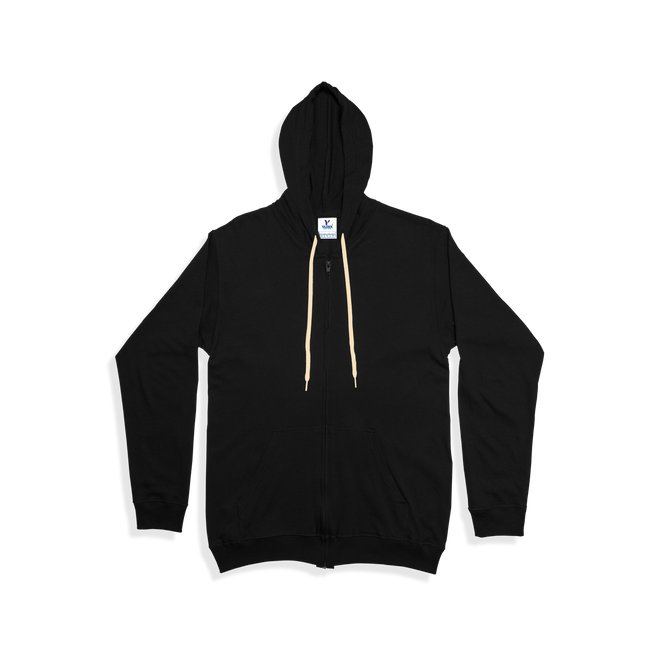 Adult’s Unisex Full Zip Hooded Long Sleeve T-Shirt With Kangaroo Pocket (Black)