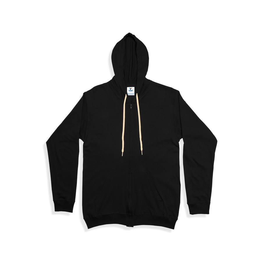 Adult’s Unisex Full Zip Hooded Long Sleeve T-Shirt With Kangaroo Pocket (Black)