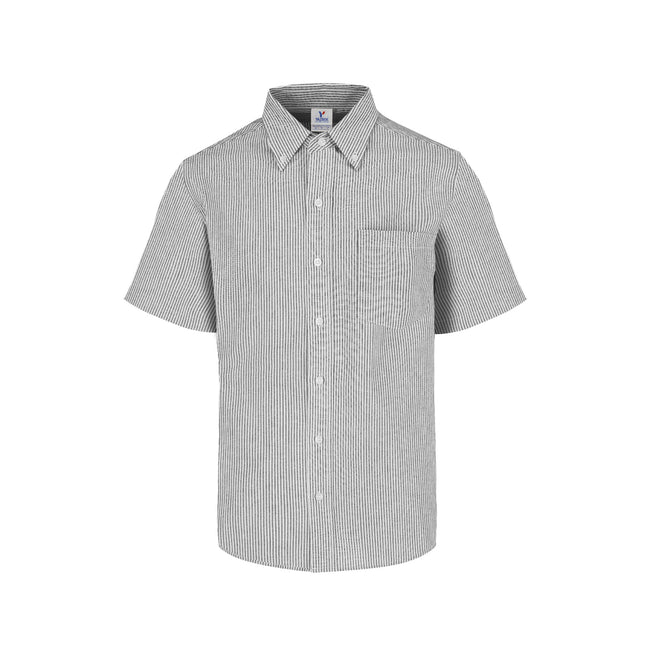 Adult Unisex Short Sleeve Oxford Stripes Shirt (Grey & White Stripes)