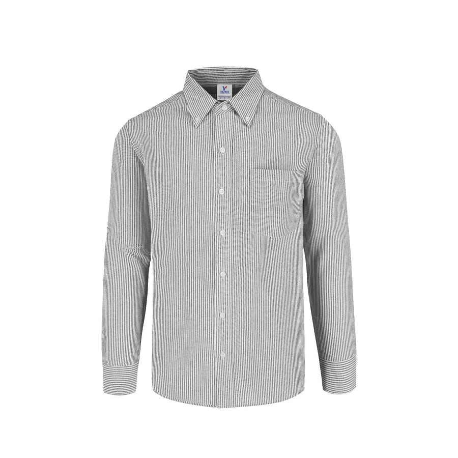 Adult Unisex Long Sleeve Oxford Stripes Shirt (Grey & White Stripes)