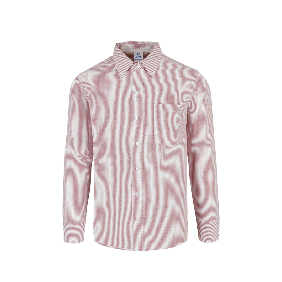 Adult Unisex Long Sleeve Oxford Stripes Shirt (Red & White Stripes)