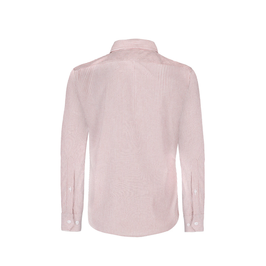Adult Unisex Long Sleeve Oxford Stripes Shirt (Red & White Stripes)