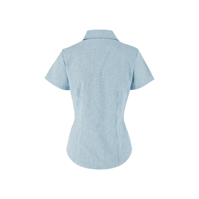 Women’s Short Sleeve Silhouette Oxford Stripes Shirt (Light Blue & White Stripes)