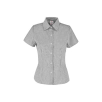 Women’s Short Sleeve Silhouette Oxford Stripes Shirt (Grey & White Stripes)