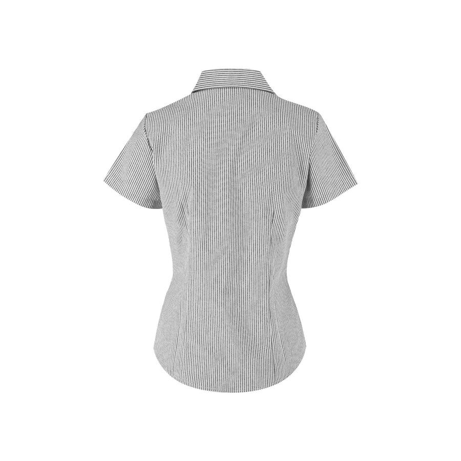 Women’s Short Sleeve Silhouette Oxford Stripes Shirt (Grey & White Stripes)
