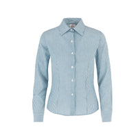 Women’s Long Sleeve Silhouette Oxford Stripes Shirt (Light Blue & White Stripes)