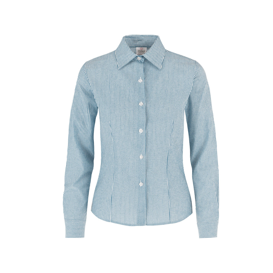 Women’s Long Sleeve Silhouette Oxford Stripes Shirt (Light Blue & White Stripes)