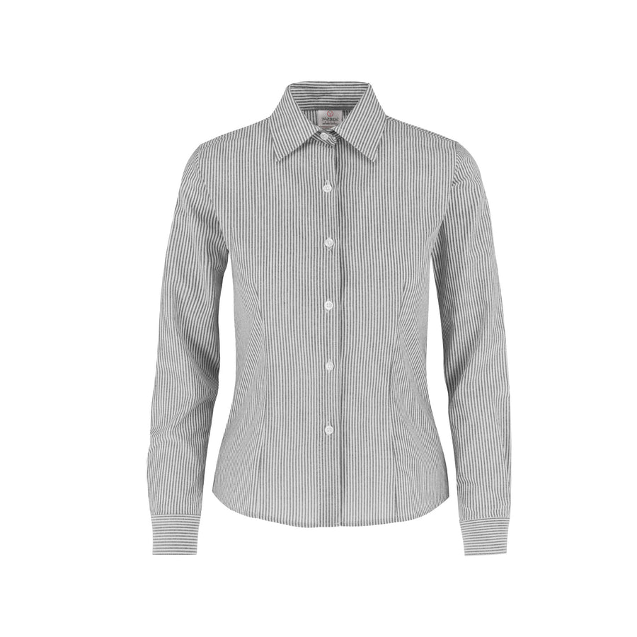 Women’s Long Sleeve Silhouette Oxford Stripes Shirt (Grey & White Stripes)