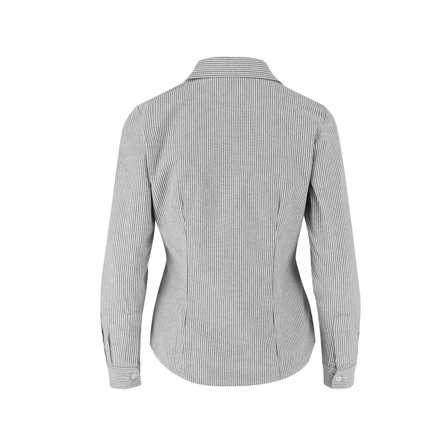 Women’s Long Sleeve Silhouette Oxford Stripes Shirt (Grey & White Stripes)